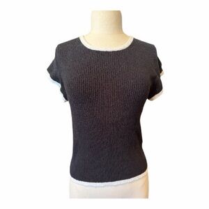 J. Crew Black Knit Top with White Accents